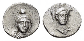 CILICIA. Nagidos(?).(Circa 400-300 BC).Obol.

Obv : Head of male facing slightly right, wearing Phrygian style cap.

Rev : Helmeted head of Athena fac...