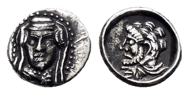 CILICIA.Uncertain.(4th Century BC).Obol.

Obv : Veiled and draped female bust fa...