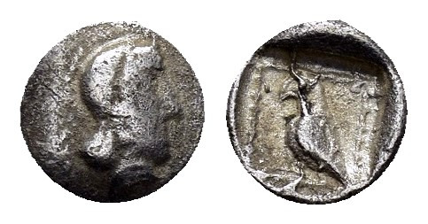 CILICIA.Uncertain.(Circa 5th Century BC).Tetartemorion.

Obv : Head of Athena to...