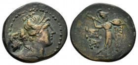 CILICIA.Soloi-Pompeiopolis.(200-100 BC).Ae.

Obv : Bust of Artemis to right, quiver over shoulder.Countermark : sembol within round incuse.

Rev : ΣΟΛ...
