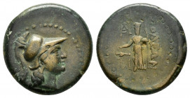 CILICIA.Soloi-Pompeiopolis.(Circa 100-30 BC).Ae.

Obv : Helmeted head of Athena to right.

Rev : ΣΟΛΕΩΝ.
Dionysos standing facing, wearing bull's horn...