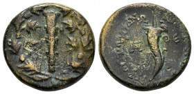 CILICIA.Tarsos as Antiocheia ad Kydnum.Time of Antiochos IV of Syria.(175-164 BC).Ae. 

Obv : Club within oak-wreath. 

Rev : ANTIOXEΩN TΩN ΠPOΣ TΩI K...