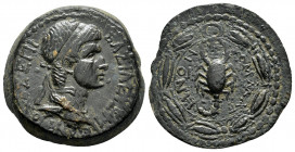 KINGS of COMMAGENE.Antiochos IV .(38-72).Ae.

Obv : ΒΑΣΙΛΕΥΣ ΜΕ AΝΤΙΟΧΟΣ ΕΠΙ.
Diademed and draped bust of Antiochos IV to right.

Rev : ΚΟΜΜΑΓΗΝΩΝ.
Sc...