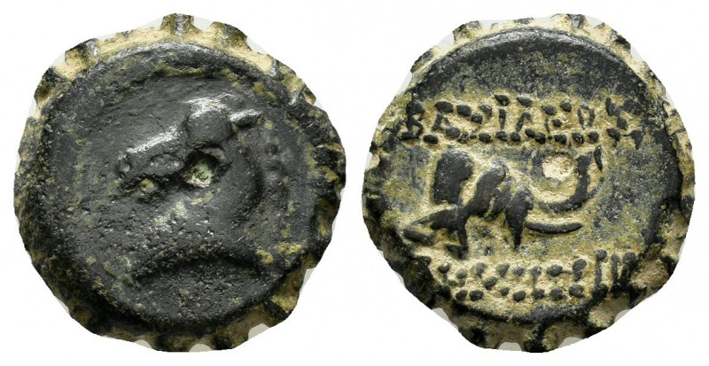 SYRIA.Seleukid Kingdom.Demetrios I.(162-150 BC).Antioch.Ae.

Obv : Horse's head ...