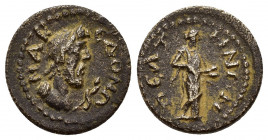 PHRYGIA.Peltae.Pseudo-autonomous.(2nd-3rd Centuries).Ae.

Obv : ΜΑΚЄΔΟΝΩ.
Draped bust of Asklepios to right; serpent-entwined staff to right.

Rev : Π...