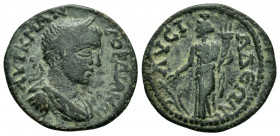 PHRYGIA.Lysias.Gordian III.(238-244).Ae.

Obv : ΑΥΤ Κ Μ ΓΟΡΔΙΑΝΟϹ.
Laureate, draped and cuirassed bust to right.

Rev : ΛΥϹΙΑΔƐΩΝ.
Tyche standing left...