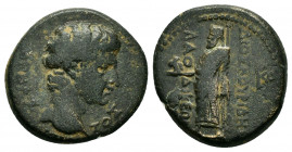 PHRYGIA.Laodicea ad Lycum.Tiberius.(14-37).Ae.

Obv : ΣΕΒΑΣΤΟΣ.
Bare head to right.

Rev : ΔΙΟΣΚΟΥΡΙΔΗΣ ΛΑΟΔΙΚΕΩΝ, ΚΟΡ.
Zeus Laodiceus standing, left,...