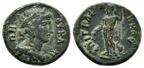 PHRYGIA.Eucarpia.Pseudo-autonomous.Time of Marcus Aurelius.(Circa 161-180).Ae.

Obv : ΕΥΚΑΡΠΕΩΝ.
Draped bust of Dionysus to right, wearing ivy wreath....