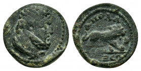 LYDIA.Apollonis .Pseudo-autonomous issue.(irca AD 0-300).Ae.

Obv : Bearded head of Herakles to right, wearing lion skin around neck.

Rev : AΠOΛΩΛNIΔ...