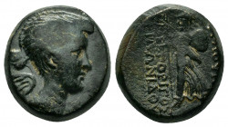 PHRYGIA.Eumeneia.Fulvia.First wife of Mark Antony.(Circa 41-40 BC).Ae.

Obv : Winged bust of Fulvia as Nike to right.

Rev : ΦOYΛOYIANΩΝ ZMEPTΟΡΙΓΟΣ Φ...