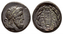 LYDIA.Philadelphia.(1st century BC).Ae.

Obv : Diademed head of Zeus right.

Rev : ΦΙΛΑΔΕΛΦΕΩΝ.
Lyre; ivy leaf above; all within wreath.
BMC 5-7; SNG ...