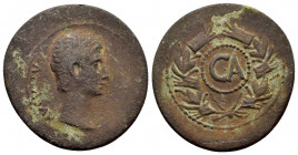 ASIA MINOR.Uncertain.Augustus.(27 BC-AD 14).Ae.

Obv : AVGVSTVS.
Bare head.

Rev : C A.
Inscription in rostral wreath.
RPC I online 2234; RIC 5...