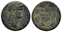 SYRIA.Seleucis and Pieria.Antioch.Nero.(54-68).Ae. 

Obv : IM NER CLAV CAESAR.
Laureate head to right.

Rev : ΕΠΙ ΚΕΣΤΙΟΥ ΕΤ·ΔΙΡ.
Inscription in a lau...