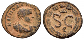 SYRIA.Seleucis and Pieria.Antioch.Elagabalus.(218-222).Ae.

Obv : AV K M AV ANTΩNINOC CC.
Laureate, draped and cuirassed bust to right.

Rev : Large S...