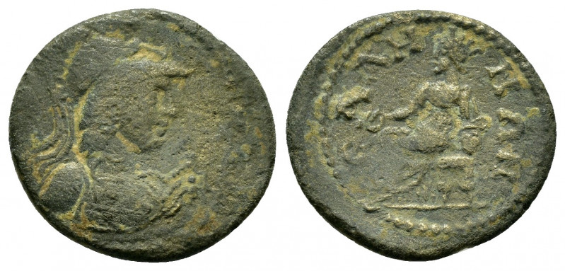 LYDIA. Sala. Pseudo-autonomous. Time of Trajan (98-117). Ae.

Obv : Helmeted bus...