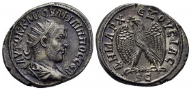 SYRIA. Seleucis and Pieria. Antioch. Philip I.(244-249). Tetradrachm.

Obv : ΑΥΤΟΚ Κ Μ ΙΟΥΛΙ ΦΙΛΙΠΠΟϹ ϹƐΒ.
Radiate, draped and cuirassed bust of Phili...