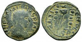 PISIDIA, Antioch. Gallienus. (253-268). Ae.

Obv : IMP GALLIENVS P F AVG.
Radiate, draped and cuirassed bust, right.

Rev : ANTIOCH COL; S R.
Vexilla ...