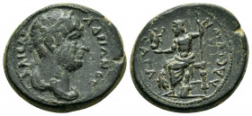 PISIDIA.Sagalassus. Hadrian (117-138). Ae.

Obv : ΑΔΡΙΑΝΟϹ ΚΑΙϹΑΡ.
Laureate and draped bust of Hadrian, right.

Rev : ϹΑΓΑΛΑϹϹΕΩΝ.
Zeus seated on thro...