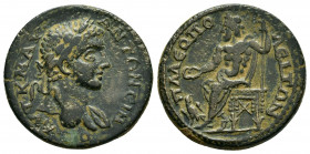 PISIDIA.Palaeopolis.Elagabalus.(218-222). Ae.

Obv : ΑΥΤ Κ Μ ΑΥ ΑΝΤΩΝƐΙΝΟϹ.
Laureate head of Elagabalus slight drapery on shoulder.

Rev : ΠΑΛƐΟΠΟΛƐΙΤ...
