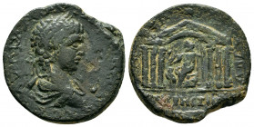 CYRRHESTICA.Cyrrhus. Elagabalus.(218-222). Ae.

Obv : AYT MAP AYP ANTΩNЄINOC.
Laureate and draped bust of Elagabalus, right.

Rev : ΔΙΟC ΚATЄΒΑΤΟY, ΚΥ...