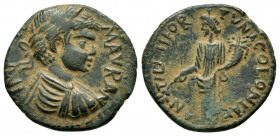 PISIDIA, Antioch. Caracalla (198-217). Ae.

Obv : IMP CAES M AVR AN.
Laureate, draped and cuirassed bust, right.

Rev : ANTIOCH FORTVNA COLONIAE.
Fort...