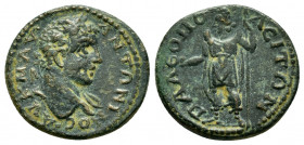 PISIDIA, Palaeopolis. Caracalla. (198-217). Ae.

Obv : ΑY K M AY ΑΝΤΩΝΙΝOϹ.
Laureate head of Caracalla, right.

Rev : ΠΑΛƐΟΠΟΛƐΙΤΩΝ.
Mên standin...