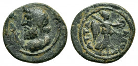 PAMPHYLIA, Attalea. Pseudo-autonomous. Time of Marcus Aurelius (161-180). Ae.

Obv : Diademed and draped bust of Poseidon left; dolphin-entwined tride...
