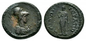 PHRYGIA, Hierapolis. Pseudo-autonomous. (reign uncertain). Ae.

Obv : Helmeted bust of Athena wearing aegis, right.

Rev : ΙƐΡΑΠΟΛƐΙΤΩΝ.
Nemesis stand...