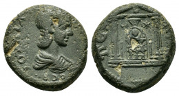 PAMPHYLIA, Perge. Julia Maesa.(218-225). Ae.

Obv : ΙΟΥΛΙΑ ΜΑΙCΑ CƐB.
Diademed and draped bust of Julia Maesa, right.

Rev : ΠƐΡΓΑΙΩΝ.
Front view of t...