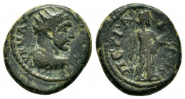 PAMPHYLIA, Perge. Elagabalus.(218-222). Ae.

Obv : ΑΥ Κ Μ ΑΥ ΑΝΤΩΝΙΝΟϹ ϹƐΒ.
Radiate, draped and cuirassed bust of Elagabalus, right.

Rev : ΠƐΡΓΑΙΩΝ.
...