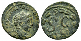 SYRIA, Seleucis and Pieria. Antioch. Elagabalus (). Ae.

Obv : ΑYT KAI M ANTⲰNEINOC.
Laureate head of Elagabalus, right.

Rev : Eagle with wings sprea...
