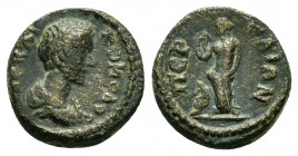 PAMPHYLIA, Perge. Commodus (177-192). Ae.

Obv : [...] ΚΑΙ ΚΟΜOΔOC.
Bareheaded, draped bust of Commodus (youthful), right.

Rev : ΠƐΡΓΑΙΩΝ.
Aphrodite ...