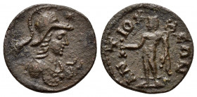 CARIA, Antioch ad Maeandrum. Pseudo-autonomous. Time of Antonines (138-192). Ae.
Obv : Bust of Athena wearing aegis, right.

Rev : ΑΝΤΙΟΧƐΩΝ. 
Nude He...