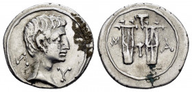LYCIA.Lycian League.Augustus.(27 BC-14 AD).Drachm.

Obv : Λ-Y.
Bare head to right.

Rev : M-A.
Two lyres side by side, plectrum above.
 RPC I online 3...