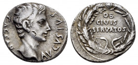 AUGUSTUS.(27 BC-14).Colonia Patricia.Denarius.

Obv : CAESAR AVGVSTVS: Head of Augustus, bare, right

Rev : OB CIVIS SERVATOS: Legend in three lines i...