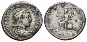 ELAGABALUS.(218-222).Rome.Denarius.

Obv : IMP CAES M AVR ANTONINVS AVG.
Bust of Elagabalus, laureate, draped to right.

Rev : P M TR P COS P P.
Roma,...