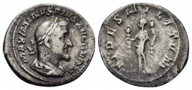 MAXIMINUS I.(235-238).Rome.Denarius.

Obv : IMP MAXIMINVS PIVS AVG.
Bust of Maximinus I, laureate, draped, cuirassed, right.

Rev : FIDES MILITVM.
Fid...