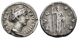 DIVA FAUSTINA I.(Died 140/1).Rome Denarius. 

Obv : DIVA FAVSTINA.
Diademed and draped bust to right.

Rev : AVGVSTA.
Ceres, veiled, standing left; ho...