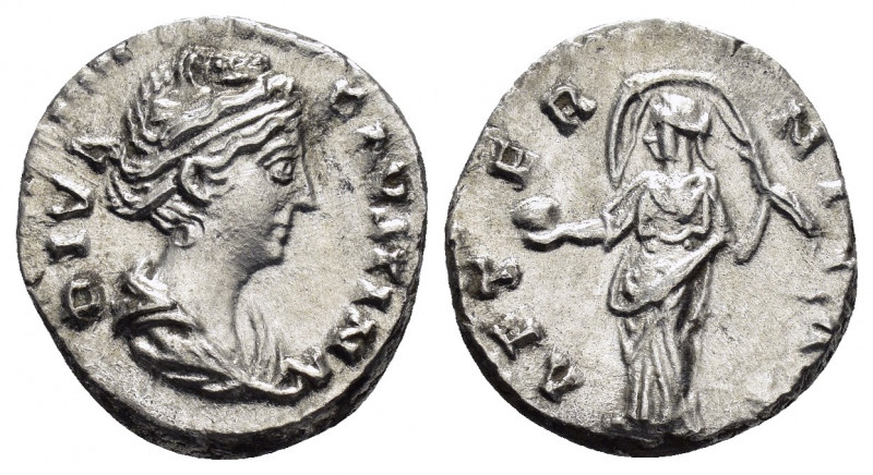 DIVA FAUSTINA I.(Died 140/1).Rome Denarius. 

Obv : DIVA FAVSTINA.
Bust of Faust...