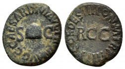 GAIUS.(Caligula, 37-41).Rome.Quadrans.

Obv : C CAESAR DIVI AVG PRON AVG.
Pileus flanked by S C.

Rev : PON M TR P IIII P P COS TERT:.
Legend surround...