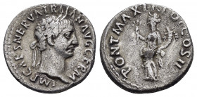 TRAJAN.(98-117).Trajan.Denarius.

Obv : MP CAES NERVA TRAIAN AVG GERM.
Bust of Trajan, laureate, right with aegis.

Rev : PONT MAX TR POT COS II.
Pax ...