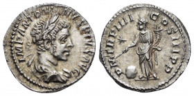 ELAGABALUS.(218-222).Rome.Denarius.

Obv: IMP ANTONINVS PIVS AVG.
Laureate head to right.

Rev: P M TR P IIII COS III P P.
Providentia standing left, ...