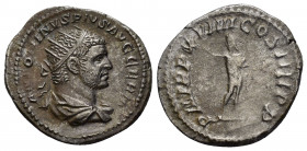 CARACALLA.(198-217).Rome.Denarius. 

Obv: ANTONINVS PIVS AVG GERM.
Laureate head to right.

Rev: P M TR P XVIIII COS IIII P P.
Sol standing facing, he...