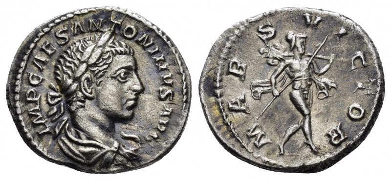 ELAGABALUS.(218-222).Rome.Denarius. 

Obv : IMP CAES M AVR ANTONINVS AVG.
Laurea...