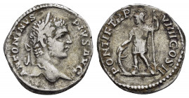 CARACALLA.(198-217). Rome.Denarius. 

Obv : ANTONINVS PIVS AVG.
Laureate and draped bust to right.

Rev : PONTIF TR P VIII COS II.
Mars, in military a...