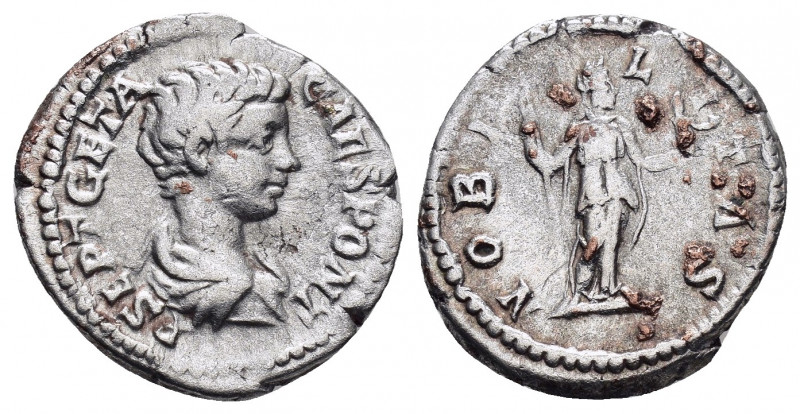 GETA.(Caesar, 198-209). Rome.Denarius. 

Obv : P SEPT GETA CAES PONT.
Bareheaded...