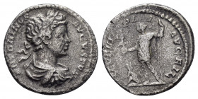 GETA.(Caesar, 198-209). Rome.Denarius.

Obv : ANTONINVS AVGVSTOR.
Bareheaded and draped bust right.

Rev: .
Geta standing left, sacrificing over light...
