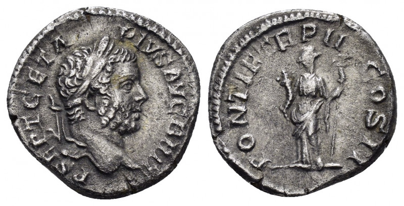 GETA.(209-211). Rome.Denarius.

Obv : IMP CAES P SEPT GETA PIVS AVG.
Laureate he...