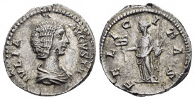 JULIA DOMNA.(196-211).Rome.Denarius.

Obv : IVLIA AVGVSTA.
Draped bust to right. 

Rev : FELICITAS.
Felicitas standing to left, holding caduceus and s...