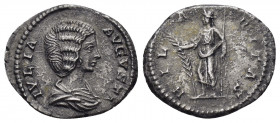 JULIA DOMNA.(193-217).Limes.Denarius.

Obv : IVLIA AVGVSTA.
Draped bust right.

Rev : HILARITAS.
Hilaritas standing left, holding palm frond and cornu...